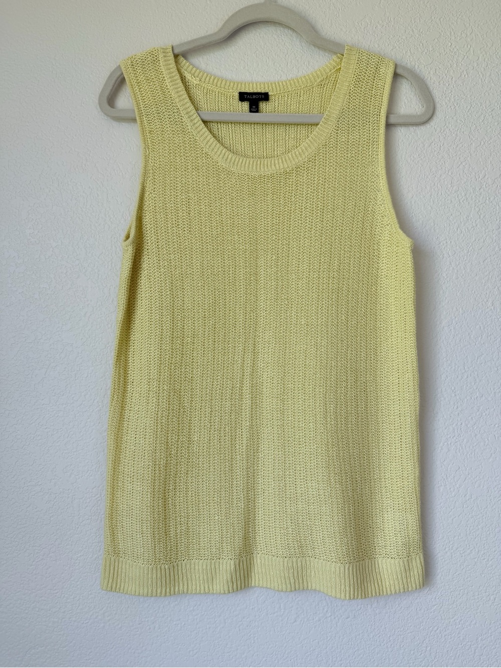Talbots 100% Linen Sweater Tank Top Butter Yellow Sleeveless Knit Medium